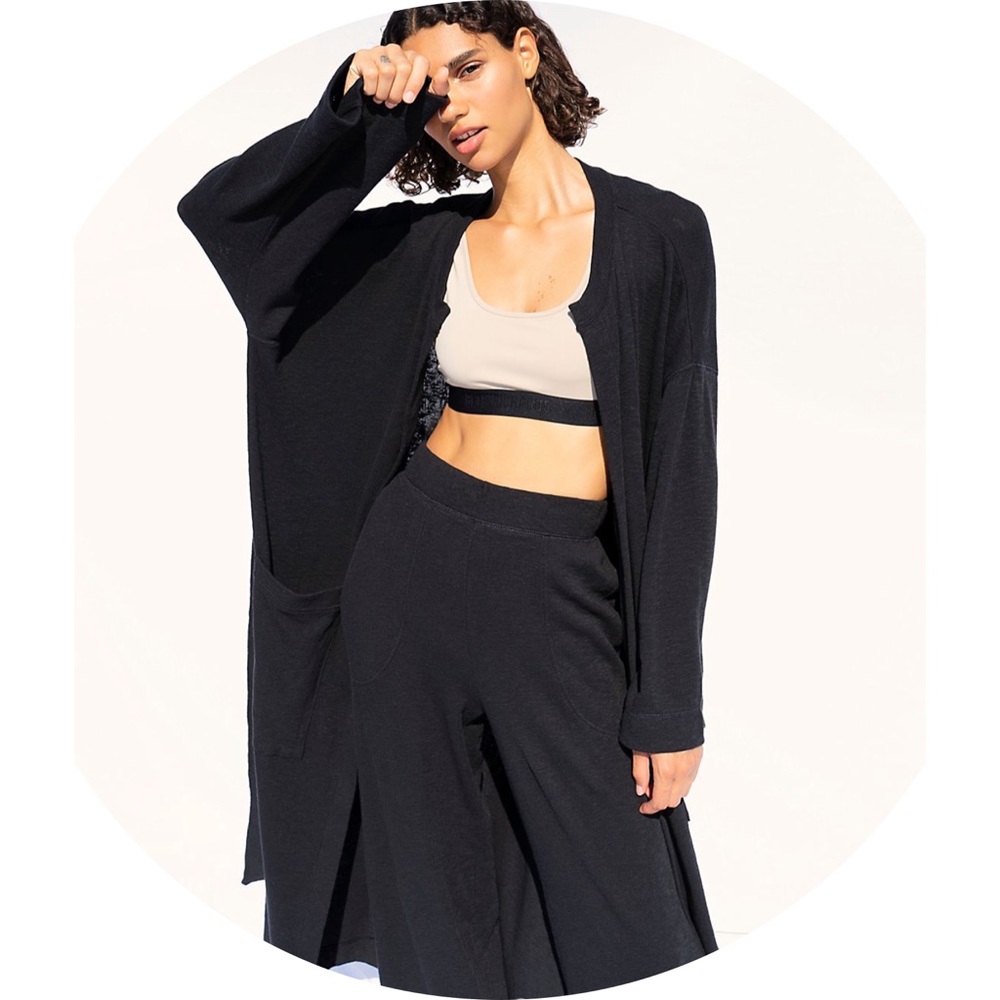 NEW FREE PEOPLE Black Knit 3pc Lounge Set Longline Cardigan, Sweater & Pants XS - Picture 9 of 13